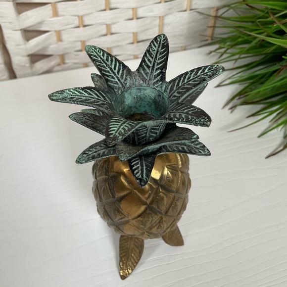 Vintage Brass|Patina Pineapple Candle Holder - Picture 2 of 4